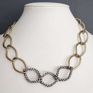 Large gold link necklace w/dark gray links & cz's